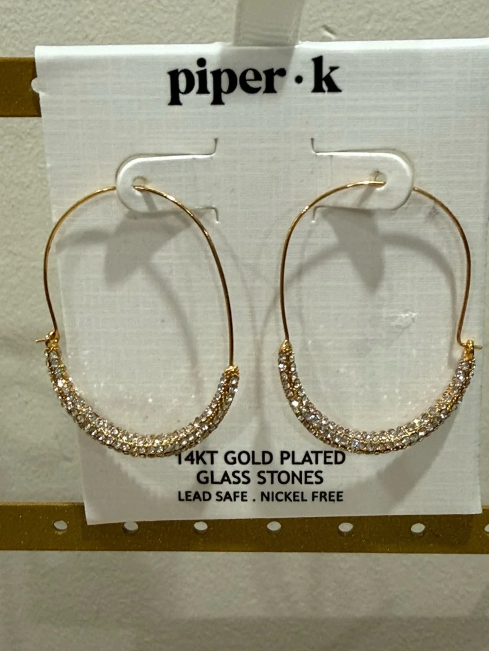 NWOT - Oblong Hoops / Rhinestone Hoop Earrings / Rhinestone Hoop Earrings - Picture 2 of 3